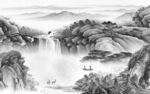 背景 墙画灰色山水 tif分层