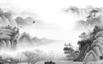 高雅墙画灰色山水 tif分层