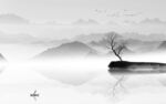 中国风墙画灰色山水 tif分层
