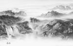 新中式客厅灰色山水 tif分层