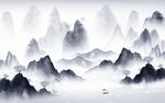高档客厅背景山水 TIF分层