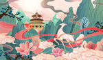 国潮春季插画