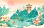 绿色国潮中国风插画设计背景