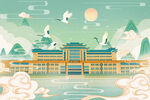 绿色国潮风插画设计背景