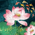 荷花九鱼图