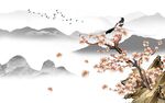 新中式梅花山水电视背景墙