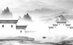 水墨 山水画背景墙 tif分层