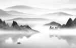 中国风山水画背景墙 tif分层
