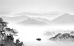 现代灰色山水框画 tif分层