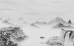 高清 灰色山水框画 tif分层