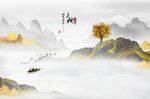 金箔山水抽象烟雾麋鹿背景墙