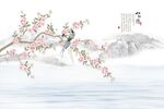 新中式山水花鸟背景墙