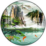 新中式国画山水圆形装饰画