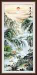富水长流国画瀑布山水画