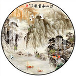新中式国画山水圆形装饰画