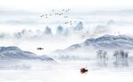 小船山水新中式山水背景墙