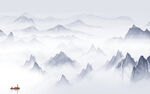 水墨客厅中式山水 TIF分层