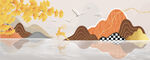 麋鹿银杏叶山水装饰画