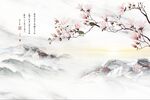 新中式工笔花鸟山水背景墙