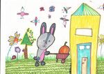 小兔子运南瓜  灰兔  儿童画
