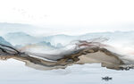 线条客厅山水墙画 tif分层