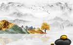 雅士白简约新中式电视背景墙