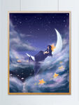 简约月亮星空梦幻插画