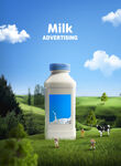 绿色草原牛奶海报KV