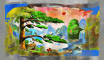 迎客松油画