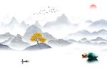 新中式淡雅简约水墨画山水背景墙