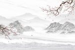 新中式山水国画花鸟背景墙