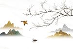 中式水墨山水花鸟背景墙