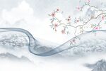 中式水墨山水花鸟背景墙