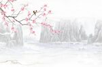 中式水墨山水花鸟背景墙
