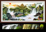 富水长流国画山水风景画