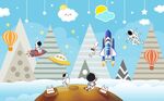 卡通太空儿童房背景墙图片