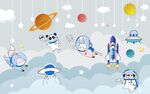 卡通太空儿童房背景墙图片