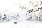 新中式水墨山水玉兰背景墙