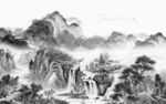 简约 客厅灰山水画 tif分层