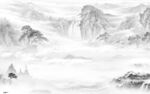 高档 客厅灰山水画 tif分层
