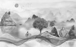 中式山水灰色墙画 tif分层