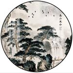 新中式水墨圆形山水画