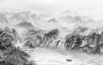 背景墙墙画灰色山水 TiF分层