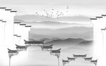 徽派灰色客厅山水 Tif分层