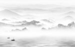 高档墙画灰色山水 TiF分层