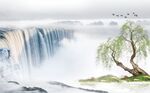 新中式意境蓝色水墨山水电视背景