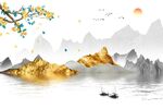 新中式金牡丹意境金山水墨背景墙