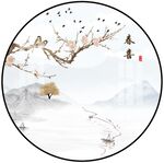 圆形水墨山水画