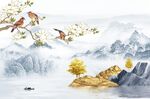鸟语花香简约山水背景墙