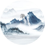 新中式抽象禅意山脉圆形装饰画